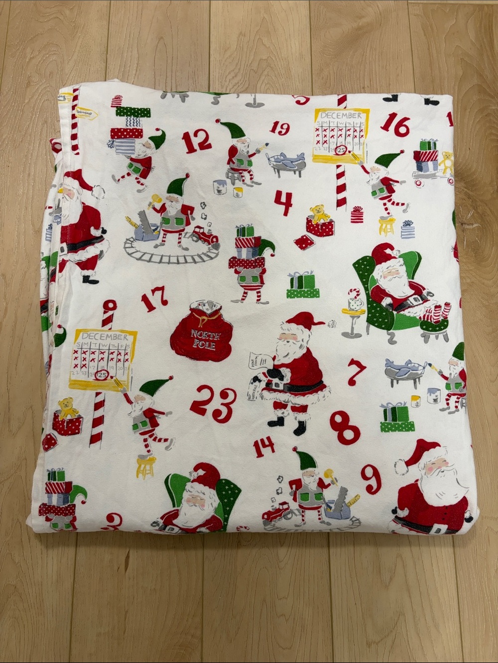 Pottery Barn Kids Cotton Flannel Countdown to Christmas Full/Double Flat Sheet